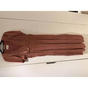 Anthropologie Pink Maxi Dress with Pleated Details and Elastic Waist, Size Large